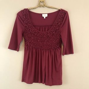 Anthropologie Deletta Maroon Ruffle Blouse